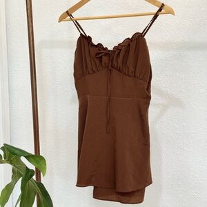 Cozy Fox Brown Ruched Tie Front Romper Size Small